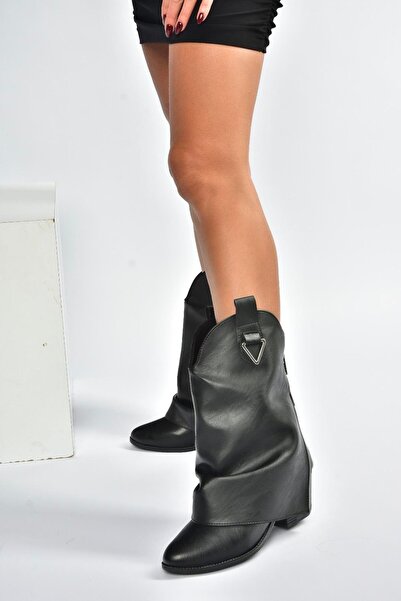 Fox Shoes V973601009 Siyah Kalın Topuklu Western Kovboy Kadın Bot
