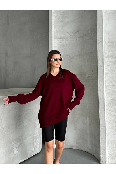 Bella Breeze Γυναικείο πλεκτό πουλόβερ με λαιμόκοψη σε σχήμα V oversized