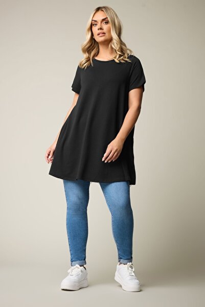 Stil Diva Plus Size Crew Neck Short Sleeve Wrinkled Fabric Long T-Shirt 304000