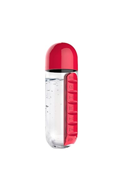 Doty 3-in-1 Water Bottle with Detachable Pill Organizer, 600ml, Red