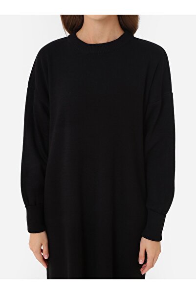 Benin Basic Comfortable Fit Knitwear Hijab Dress - Black -