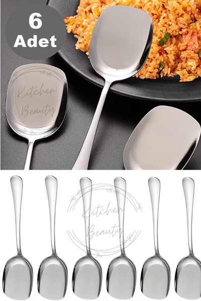 Kitchen Beauty 6 Adet Pratik 21 Cm Paslanmaz Çelik Lüx Servis Salata Kaşığı Spatula | Çelik Yemek Servis Kaşığı