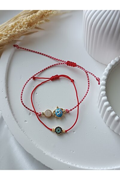 La fee aksesuar مجموعة من 2 أساور مارتينيتشكا قابلة للتعديل بخيط أحمر للنساء،...