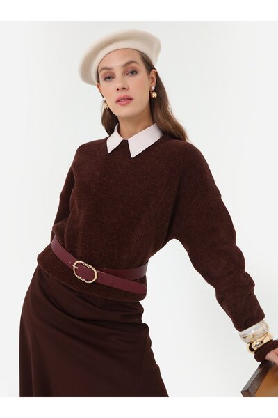 Benin Yumuşak Tuşeli Basic Triko Kazak - Kahverengi -