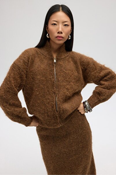 MAI STUDIOS CO. Ескара Кардиган з блискавкою, відкритий, кавовий колір