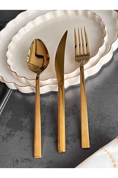 ROSSEV طقم أدوات مائدة نابولي الذهبي 42 قطعة لـ 6 أشخاص