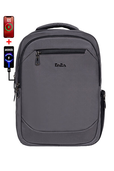 Dada MacBook Compatible Gray Laptop Backpack 14 Inch Shock Absorbing USB Type-C Waterproof Fabric Unisex