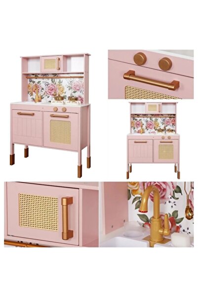 Smart Vibe Bucătărie pentru copii din lemn, roz mat, FloralDream KinderVibe