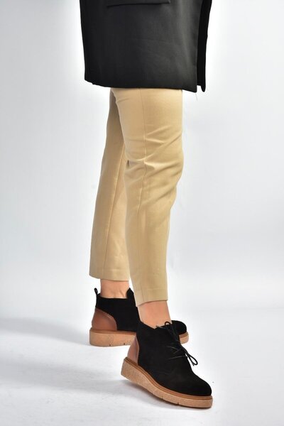 Fox Shoes V555011002 Siyah Hakiki Deri Süet Comfort Ortopedik Taban Bağcıklı Bot