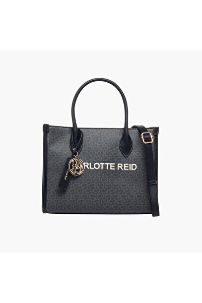 CHARLOTTE حقيبة ريد المطبوعة بشعار مونوغرام مع حزام قابل للفصل