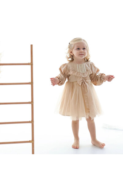 aysskids LENORA Prenses Model Tül Fiyonk Detaylı Uzun Kollu Etekli Elbise