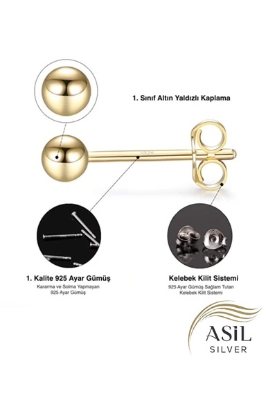 ASİL SİLVER ONLİNE 5 mm 925 Ayar Gümüş Top Küre Küpe (1 çift)