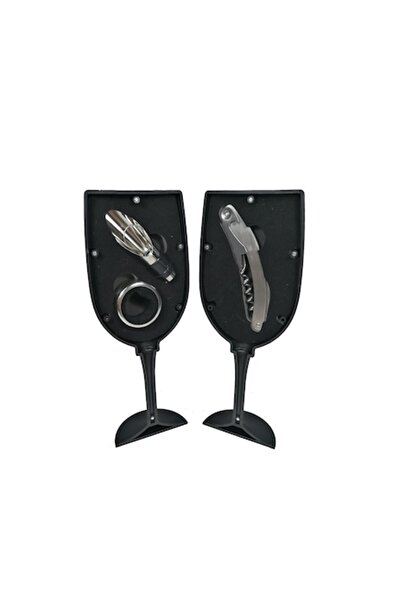 Doty Wine accessory set, glass-shaped case, 3 pieces, corkscrew/opener/knife, ring, dropper, stainless steel