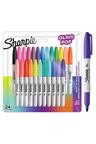 Sharpie Set of 24 Glam Pop Fine Point markers, assorted colors, Bullet tip 0.9 F