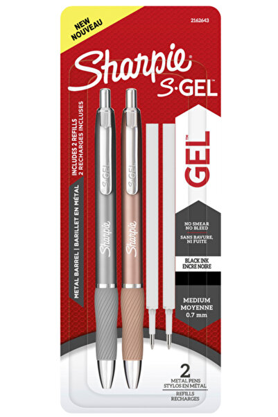 Sharpie Set 2 pixuri cu gel metalice S-gel, negre + 2 mine S-Gel