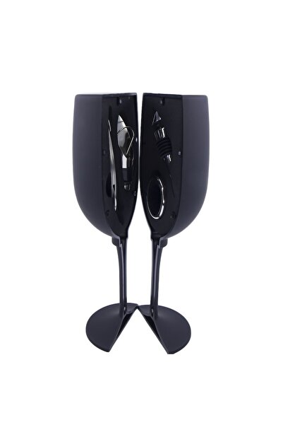 Doty Wine Accessories Set, Glass Shaped Case, 4 Pieces, Corkscrew, Pourer, Stopper, Ring, Inox