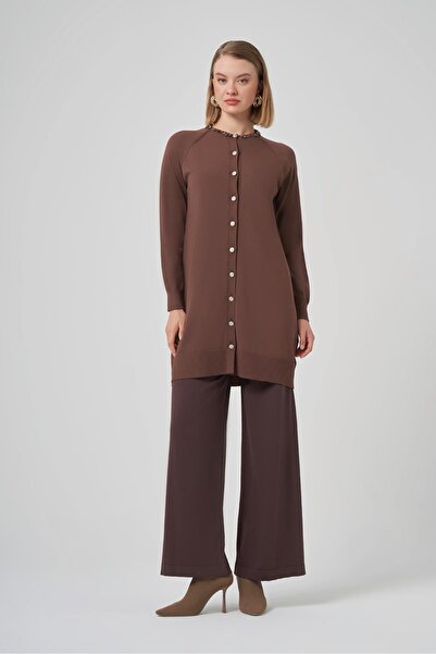 Nuss 300t Mercerized Tunic with Stone Embroidery on the Collar, Brown