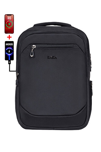 Dada MacBook Compatible Black Laptop Backpack 14 Inch Shock Absorbing USB Type-C Waterproof Fabric Unisex