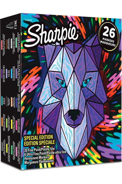 Sharpie Set of 26 Fine Point Wolf Special Edition markers, bullet tip 0.9 F and 0.5 XF