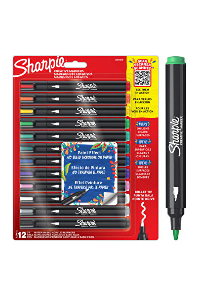 Sharpie Set 12 markere Creative Marker, acrylic, culori glowing tropics, varf rotund