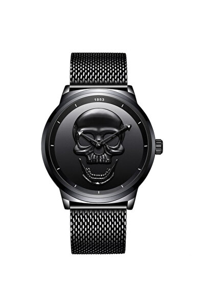 Lige Ανδρικό ρολόι Skull 3D με ατσάλινο χαλαζία και ματ μπρασελέ