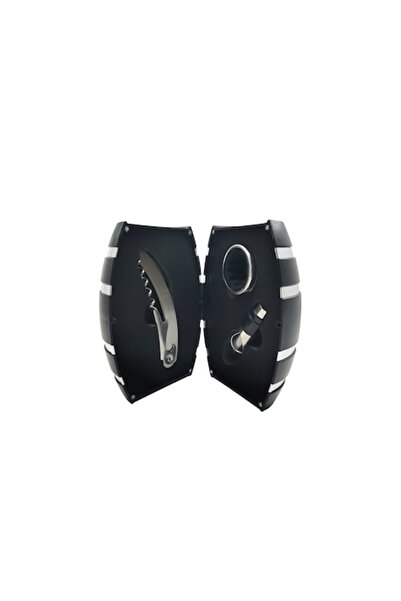 Doty Barrel wine accessory set, barrel-shaped case, 3 pieces, contains corkscrew, stopper and ring, stainless steel, black