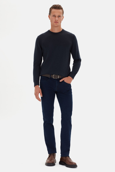 D'S Damat Ds Damat Regular Fit Navy Blue Plain Knit Sweater