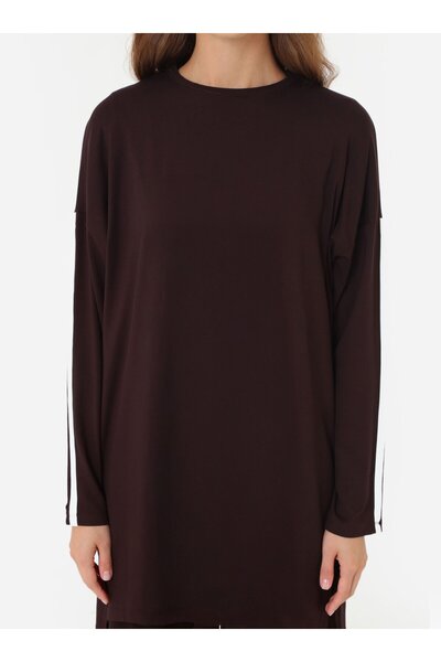 Benin Комплект от туника и панталони от естествена материя - кафяв -