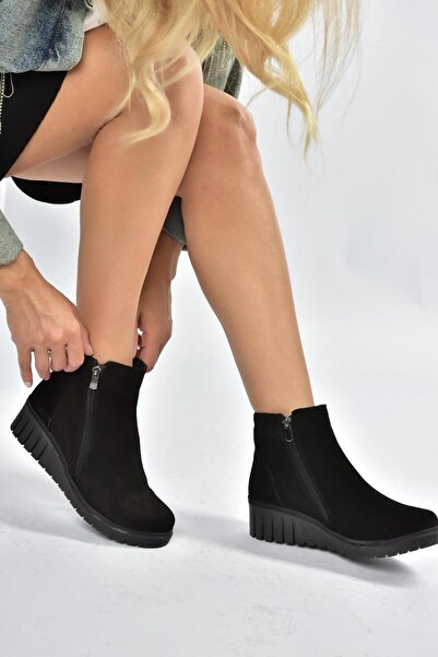 Fox Shoes V324800402 Siyah Hakiki Deri Süet Kadın Bot