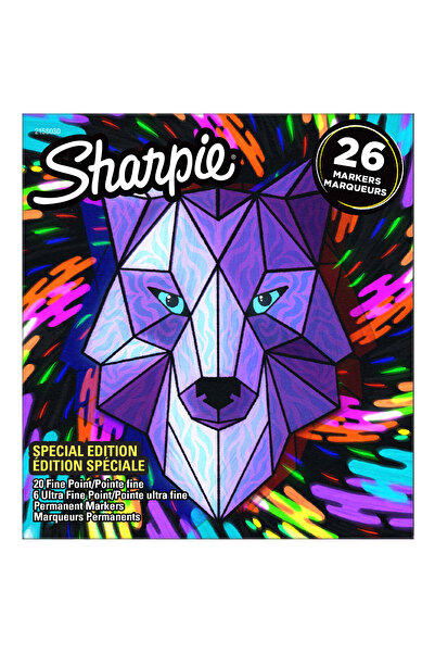Sharpie Set of 26 Fine Point Wolf Special Edition markers, bullet tip 0.9 F and 0.5 XF