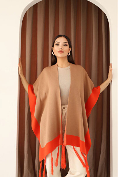 bacc Biscuit Tassel Color Block Winter Knitwear Shawl Bces-253005