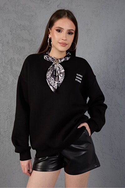 amurpars Premium Scarf Detailed Thick Oversize Sweatshirt with Three Yarns