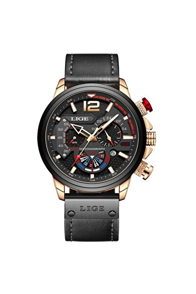Lige Ceas bărbătesc din piele, cronograf, cronometru, negru