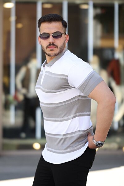 HAZEGO Чоловіча футболка з коміром на блискавці, двоколірна, з короткими рукавами