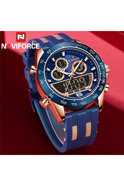 Naviforce Ceas bărbătesc din silicon, cronograf, digital, analog, albastru