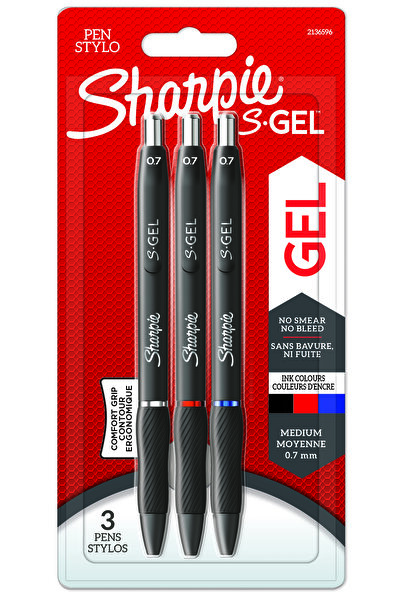 Sharpie Set 3 markere S-Gel, negru, rosu, albastru
