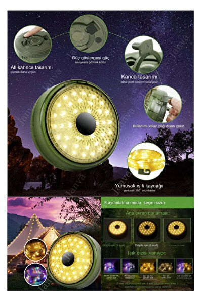 azmarka Solar Şarjlı 10 Metre Led Kamp Lambası Işıldak Fener Dekor Yıl Başı S...