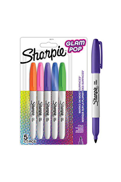 Sharpie Set of 5 Glam Pop Fine Point markers, bullet tip 0.9 F