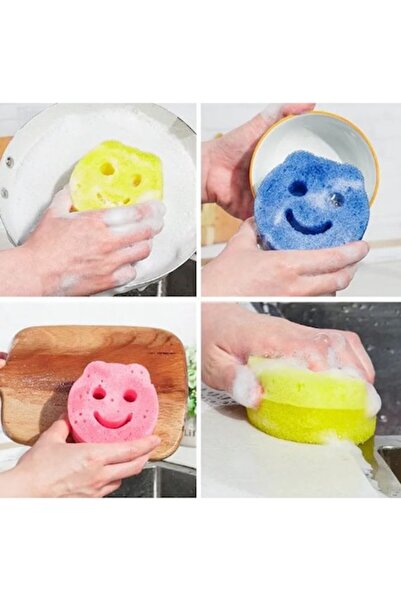 OEM Smiley Dish Sponge, Two-Sided, Rigid and Soft, Blue, 1 Piece