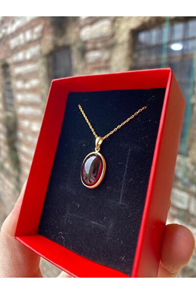 Doğal Lal (Garnet) Taşlı Gümüş Büyük Kolye