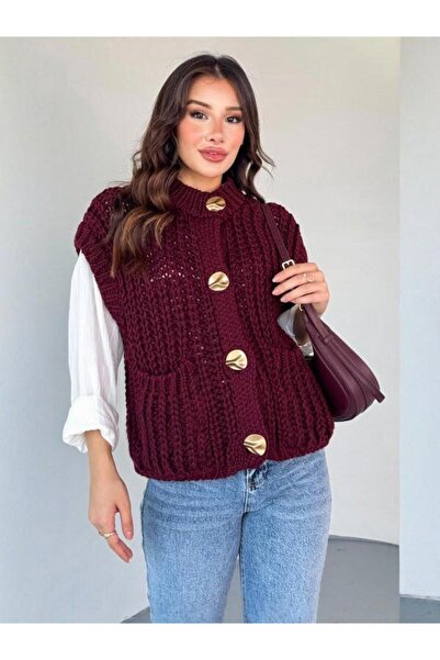 My Blog Burgundy Thick Knitted Trend Vest - 2395