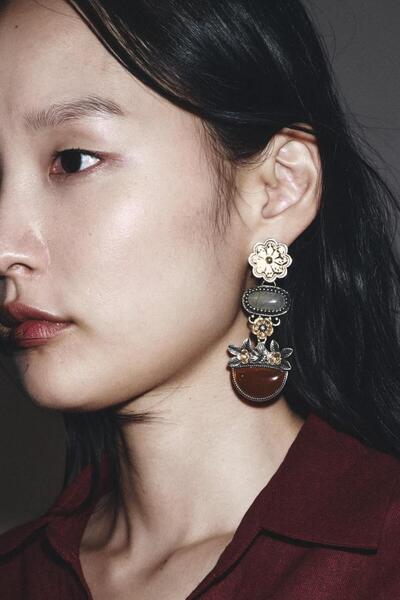 Unzilee Bordo Marka Model Vintage Reçine Küpe