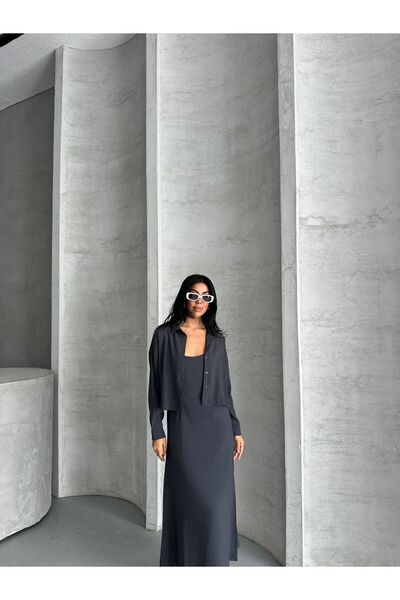 vesantia Women's Smoked Premium Modal Fabric Shirt Long Dress Set