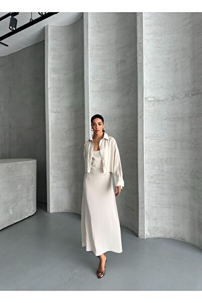 vesantia Women's Stone Color Premium Modal Fabric Shirt Long Dress Set