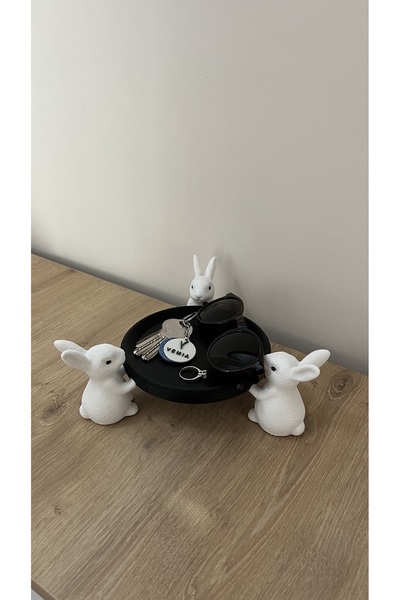 Vemia Dekor Tavşanlı Dekoratif Mini Anahtarlık & Takı Tabağı – Masa Üstü Organizer