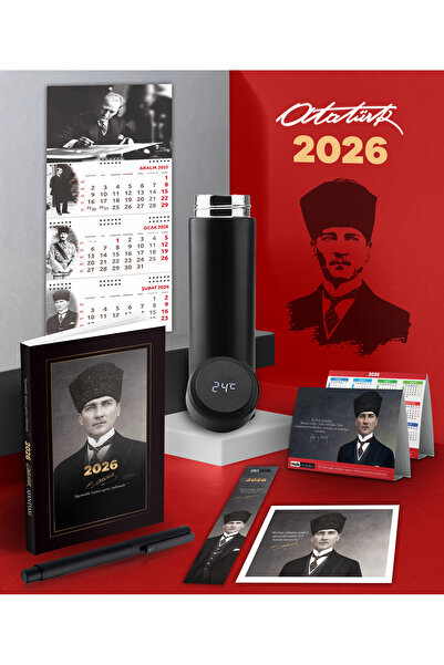 Halk Kitabevi 2026 Ataturk Caped Agenda - Signature Wall Calendar - Metal Rol...