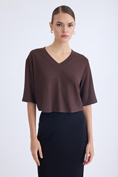 Vitrin V Yaka Kısa Kol Bluz