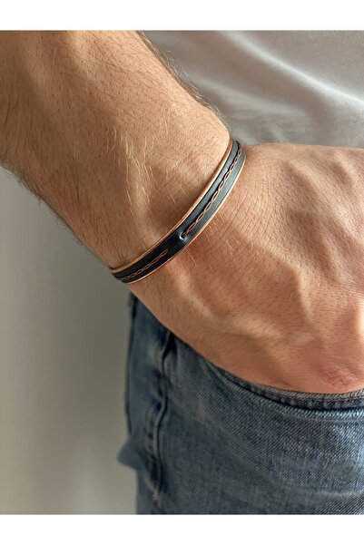 Fynbos Genuine Leather Men's Bracelet with Copper Chain Detail – Special Desi...