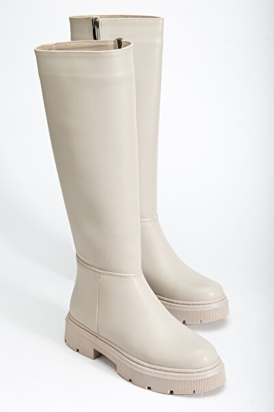 motto store Жіночі бежеві зручні чоботи з блискавкою нижче коліна