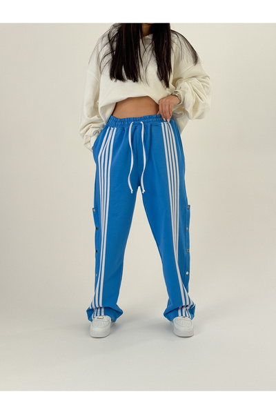 COCOPELLI Pantaloni largi pentru femei, cu dungi albastre, stil COC1049